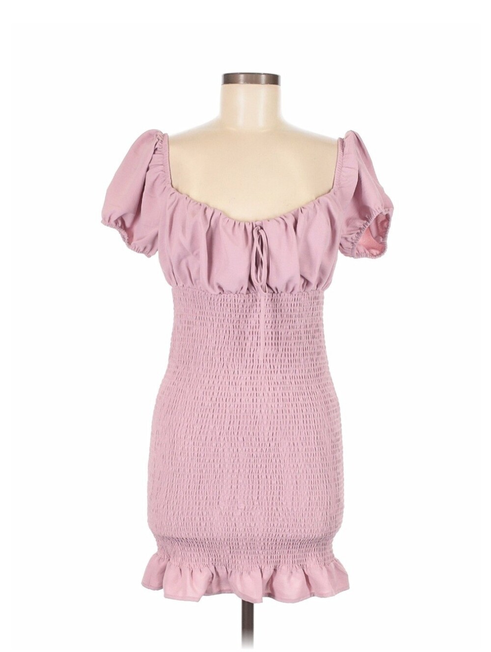 Smocked Puff Sleeve Mini Dress - Pink - Picture 4 of 10